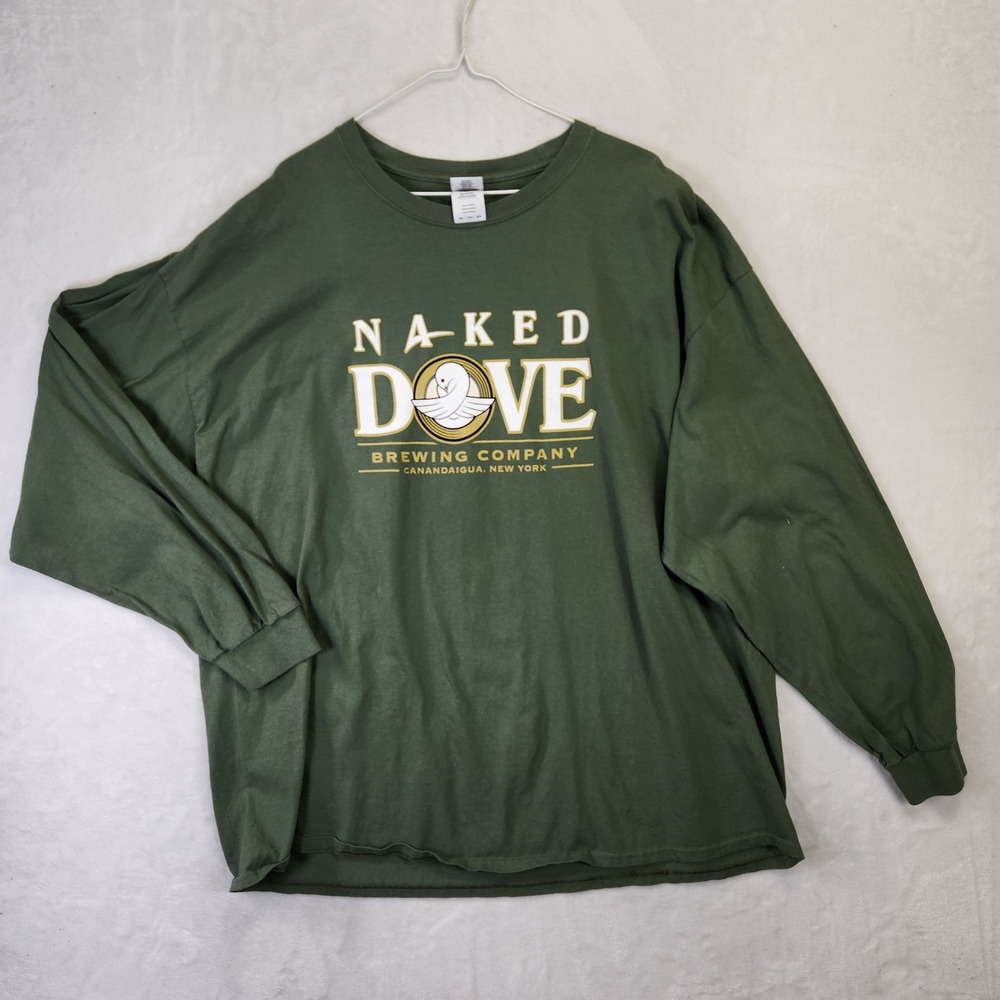 Naked Dove Brewing Company Long Sleeve Graphic T-Shirt Mens 3XL Green Gildan